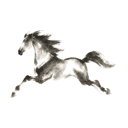 Sumi-e ink brushwork of a single horse mid-gallop