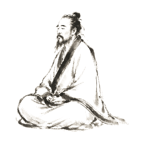 Sumi-e ink brushwork of a seated figure upright after waking