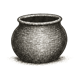 Sumi-e ink brushwork of a clay pot alone in empty air